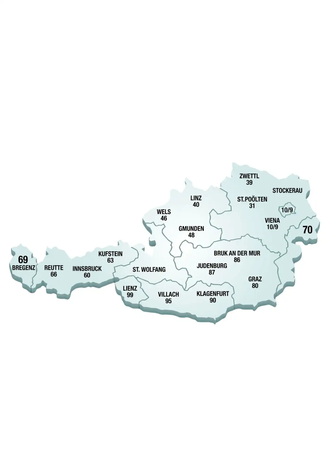 Mapa de códigos postais de Áustria