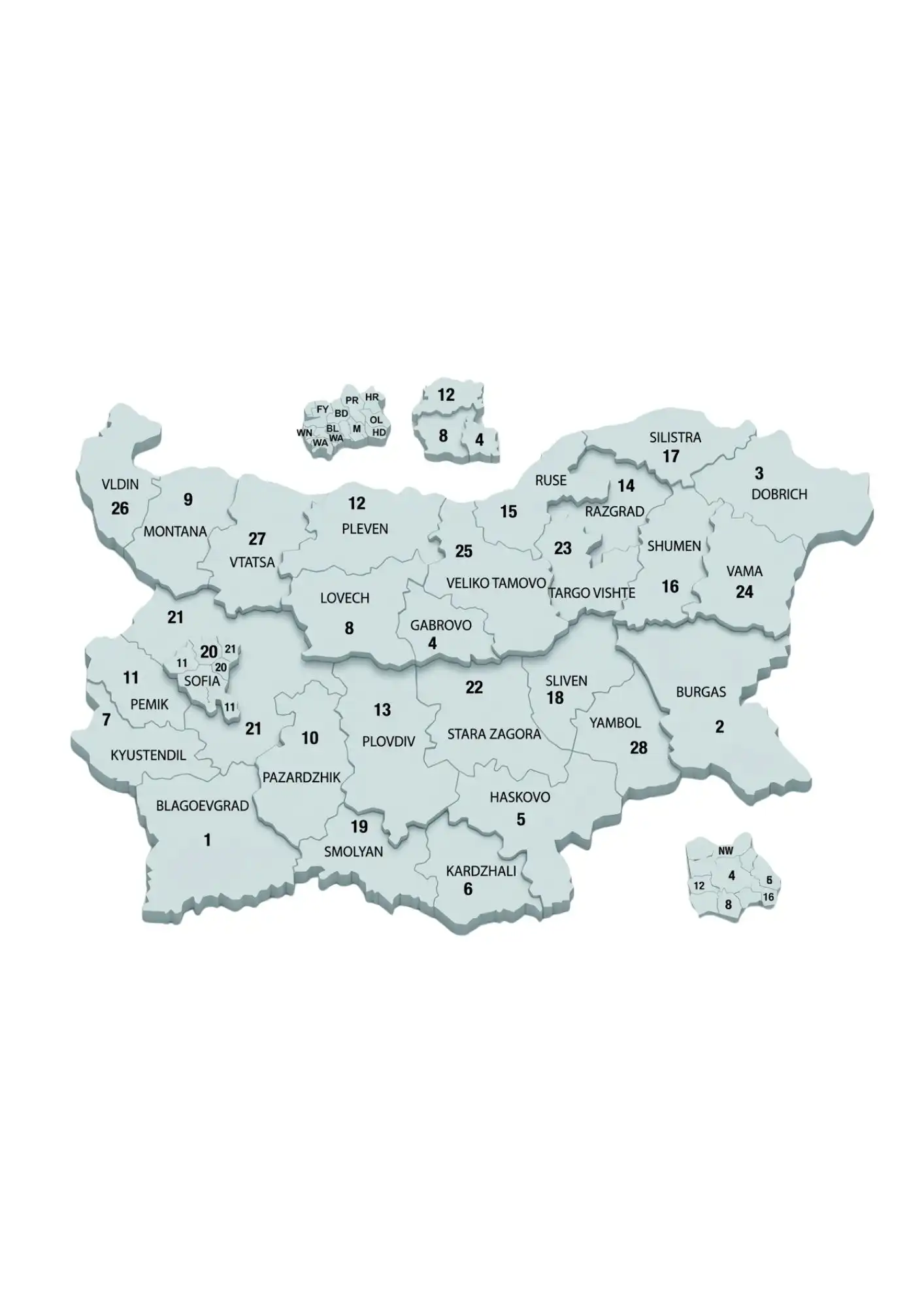 Mapa de códigos postais de Bulgária