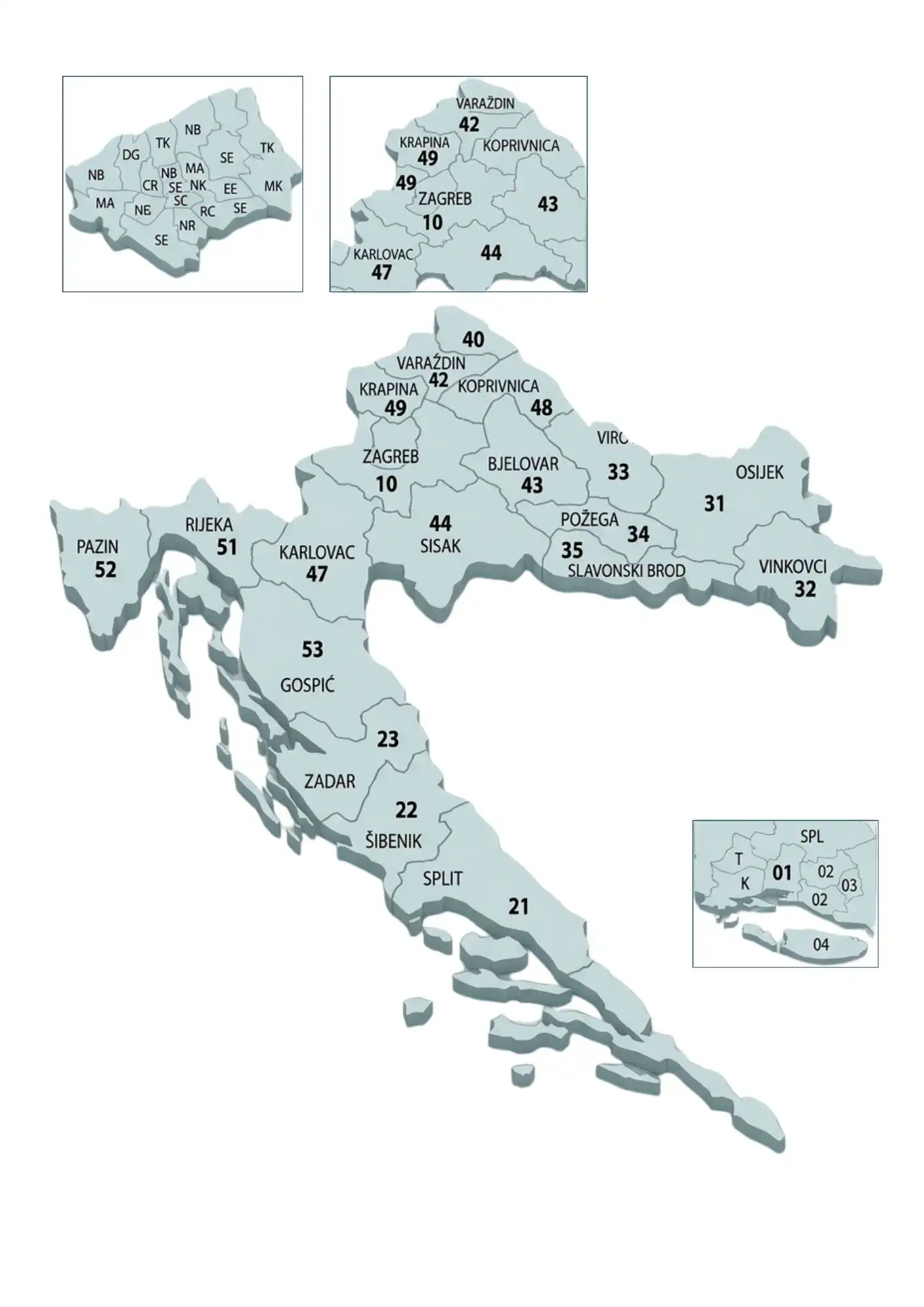 Mapa de códigos postais de Croácia