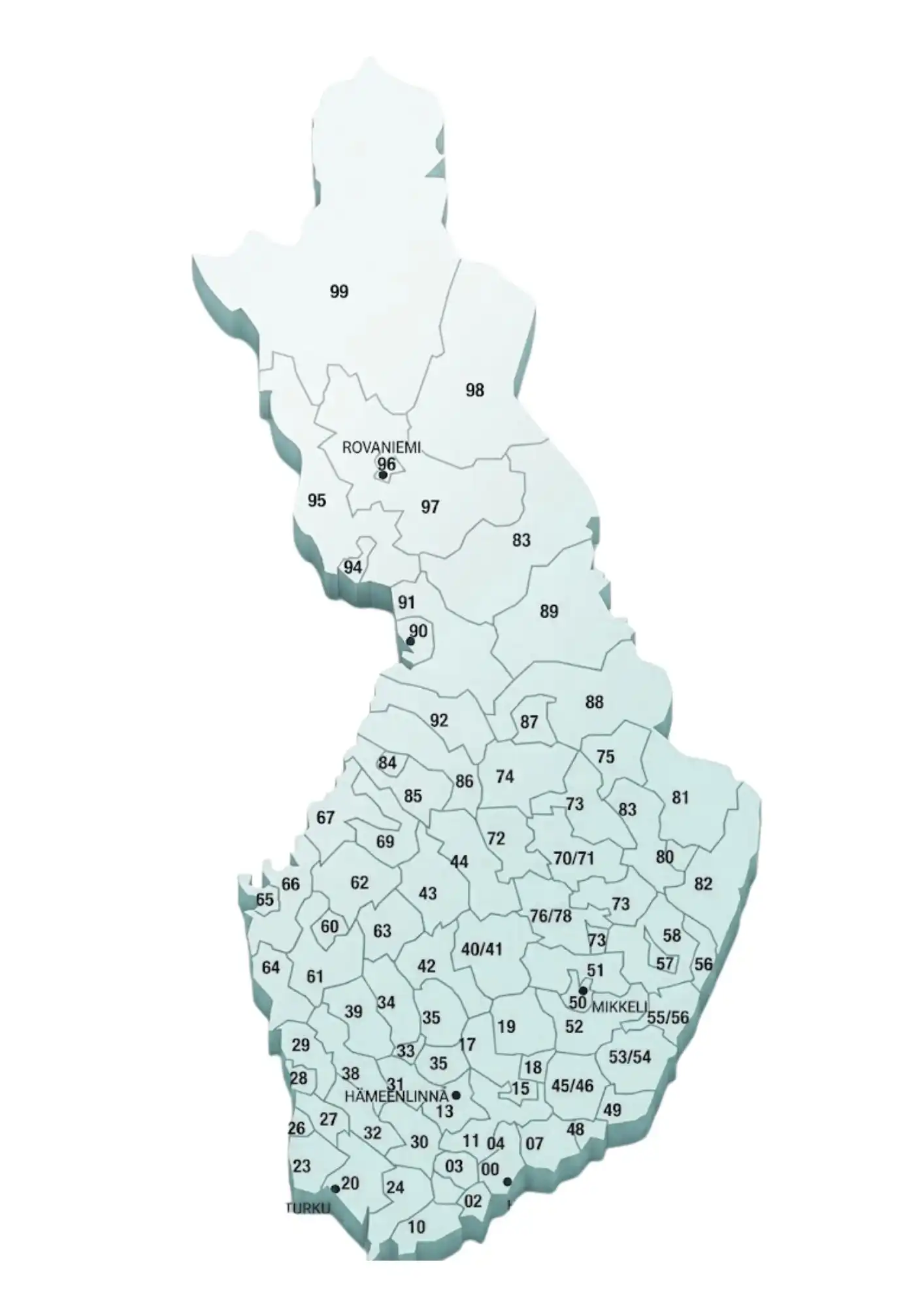 Mapa de códigos postais de Finlândia