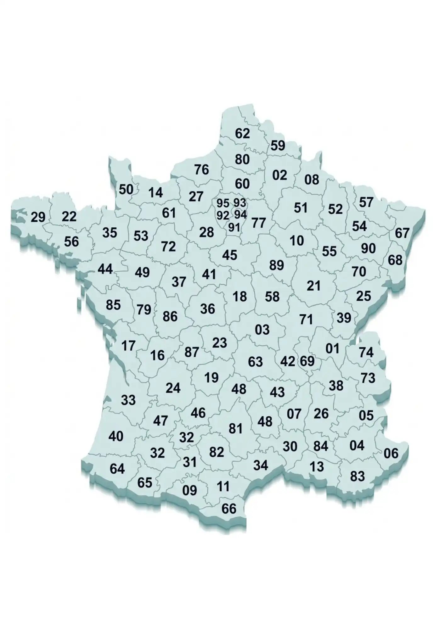 Mapa de códigos postais de França
