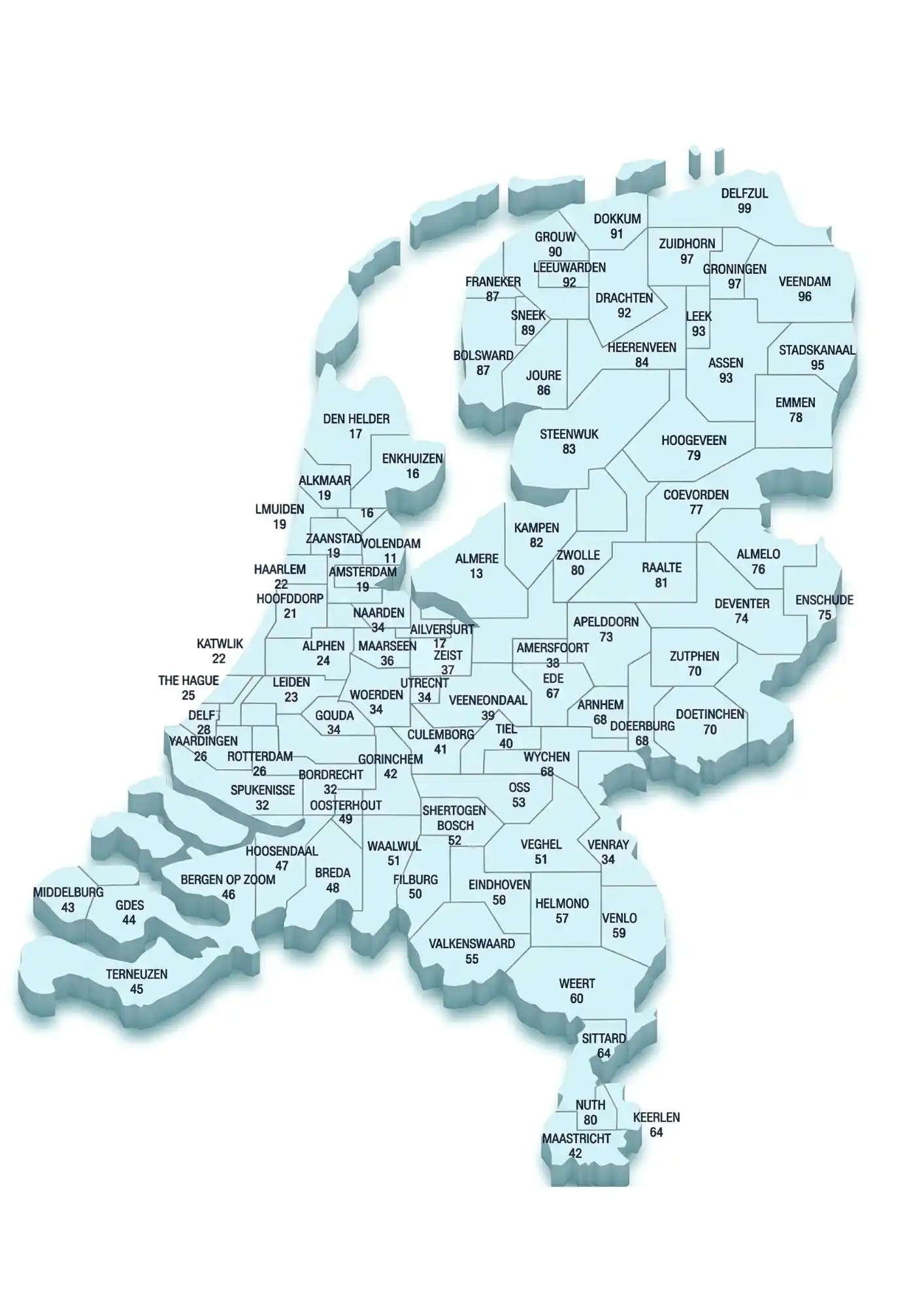 Mapa de códigos postais de Holanda