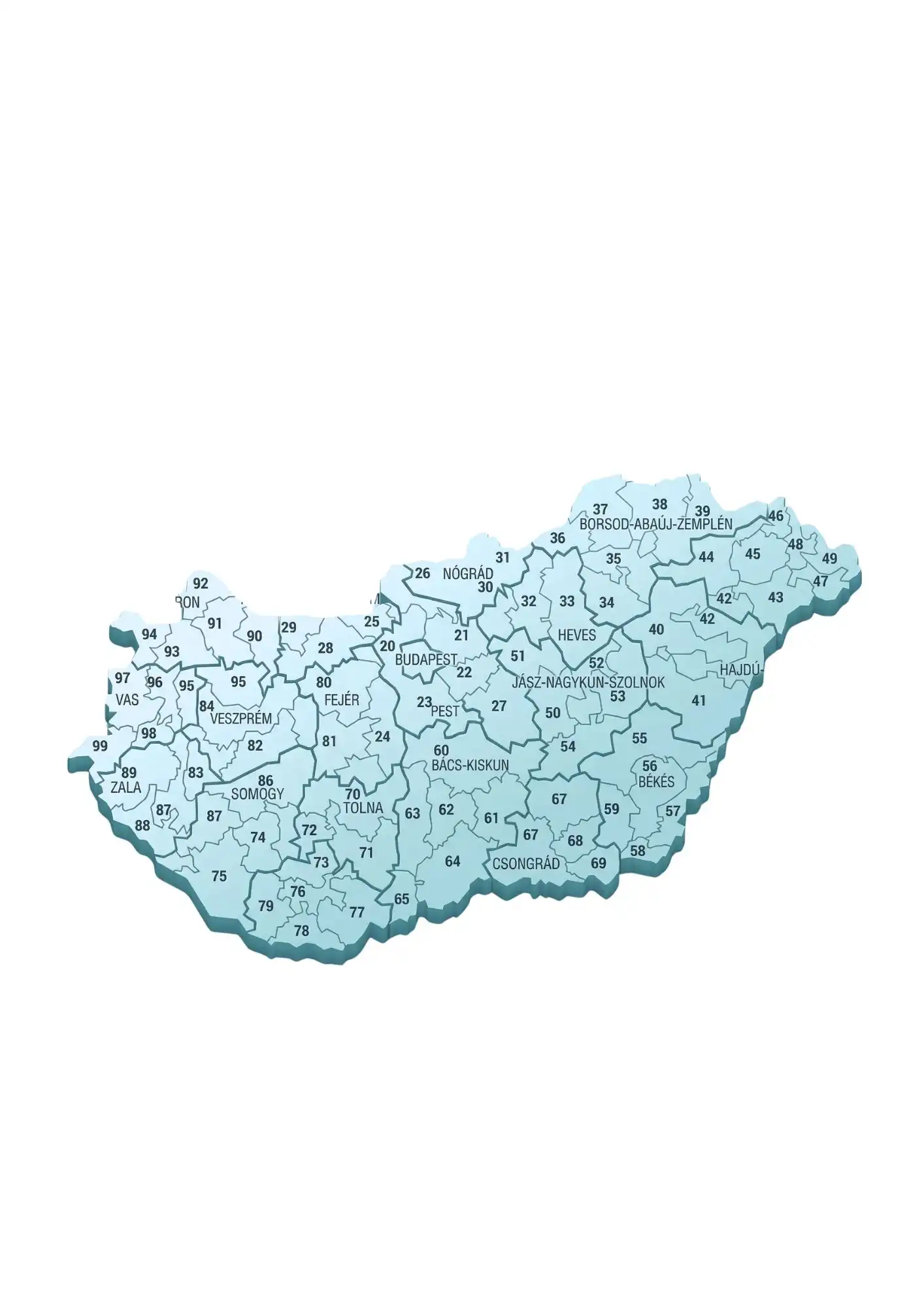 Mapa de códigos postais de Hungria