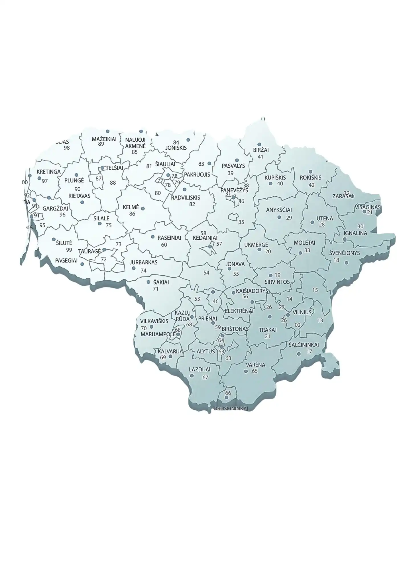 Mapa de códigos postais de Lituânia