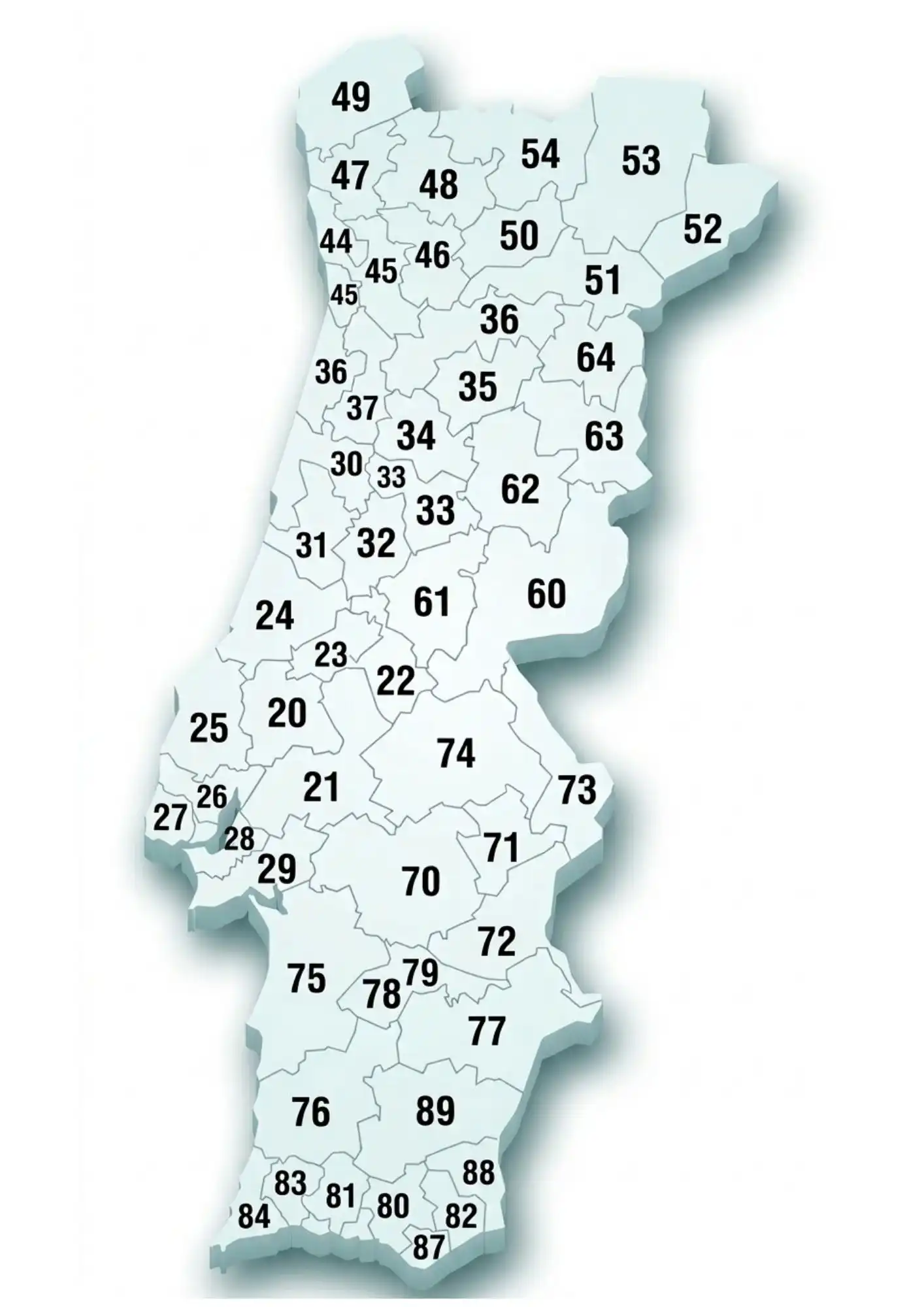 Mapa de códigos postais de Portugal