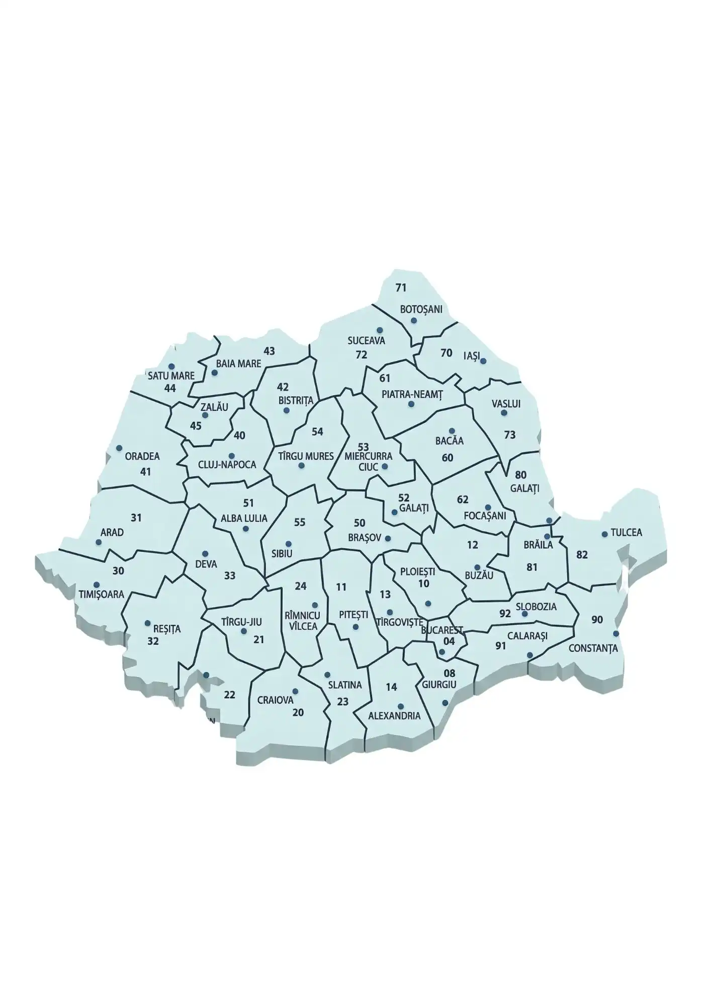 Mapa de códigos postais de Roménia