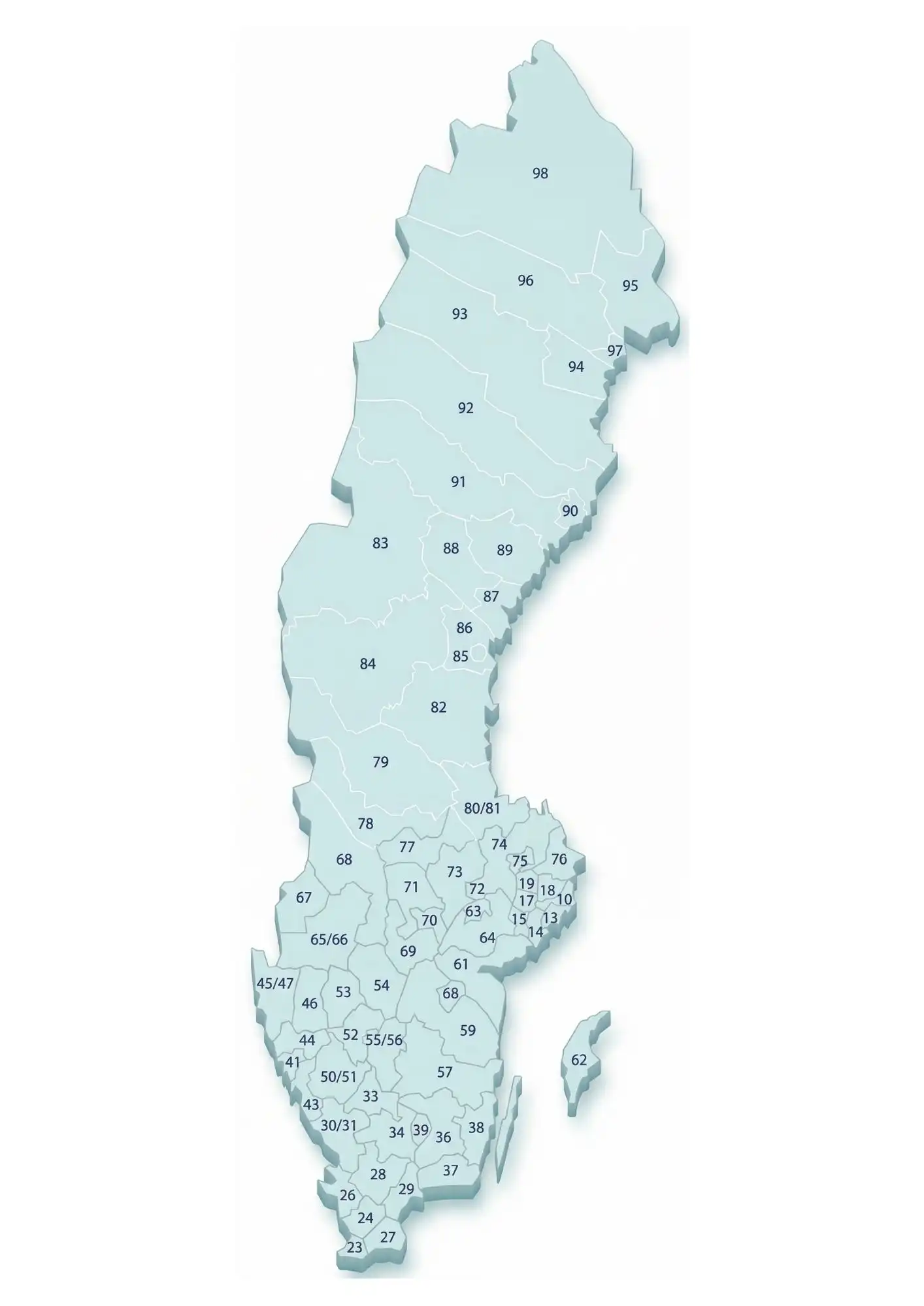 Mapa de códigos postais de Suécia