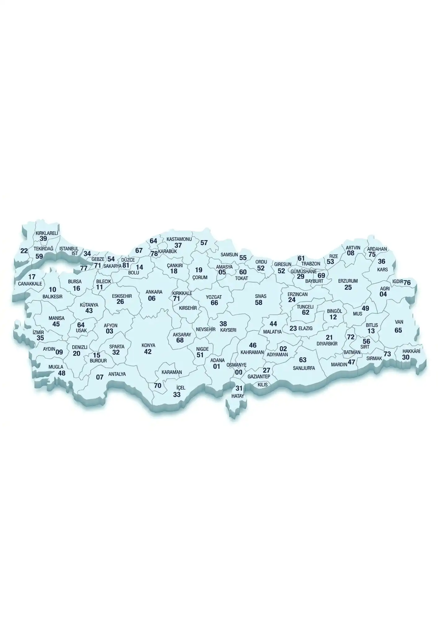 Mapa de códigos postais de Turquia